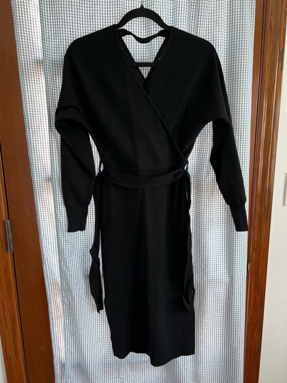 Almost Famous Black Midi Wrap Dress with Tie Waist